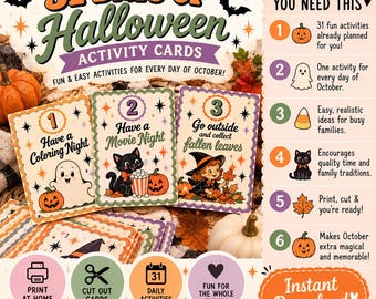 31 Days of Halloween Activity Cards for Kids Halloween Countdown Printable  Advent Calendar