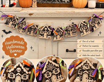 Handmade Halloween Haunted House Banner, Spooky Mantel Decor, One-of-a-Kind Garland