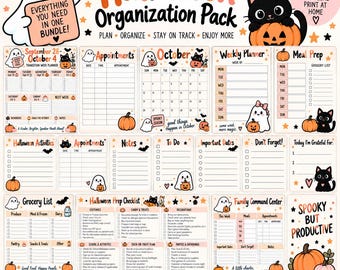 Halloween Planner Printable Bundle-Family Organization Pack-October Calendar-Weekly Planner-Meal Plan-Grocery List & Checklists