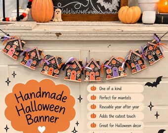 Handmade Haunted House Halloween Banner, Spooky Mantel Decor, One-of-a-Kind Garland