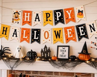 Candy Corn Birthday Banner Printable | Halloween 1st Birthday Decor | Girls Party Sign