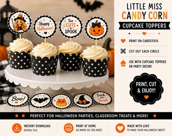 Halloween Cupcake Toppers Printable | Set of 20 | Instant Download Party Decor