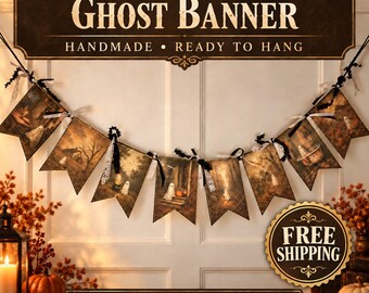 Ready-Made Ghost Banner | Handmade Halloween Mantel Decor | Vintage Ghost Bunting