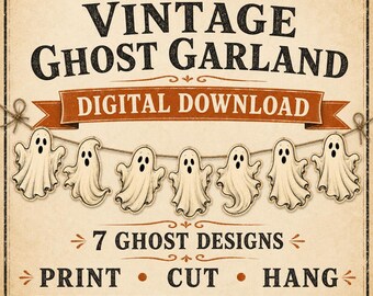 Ghost Garland Printable | Vintage Halloween Banner | DIY Party Decoration Download