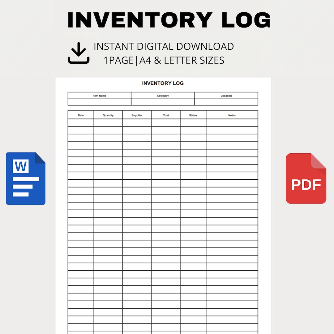 Inventory Log Printable, Stock Tracker Sheet, Small Business Inventory ...