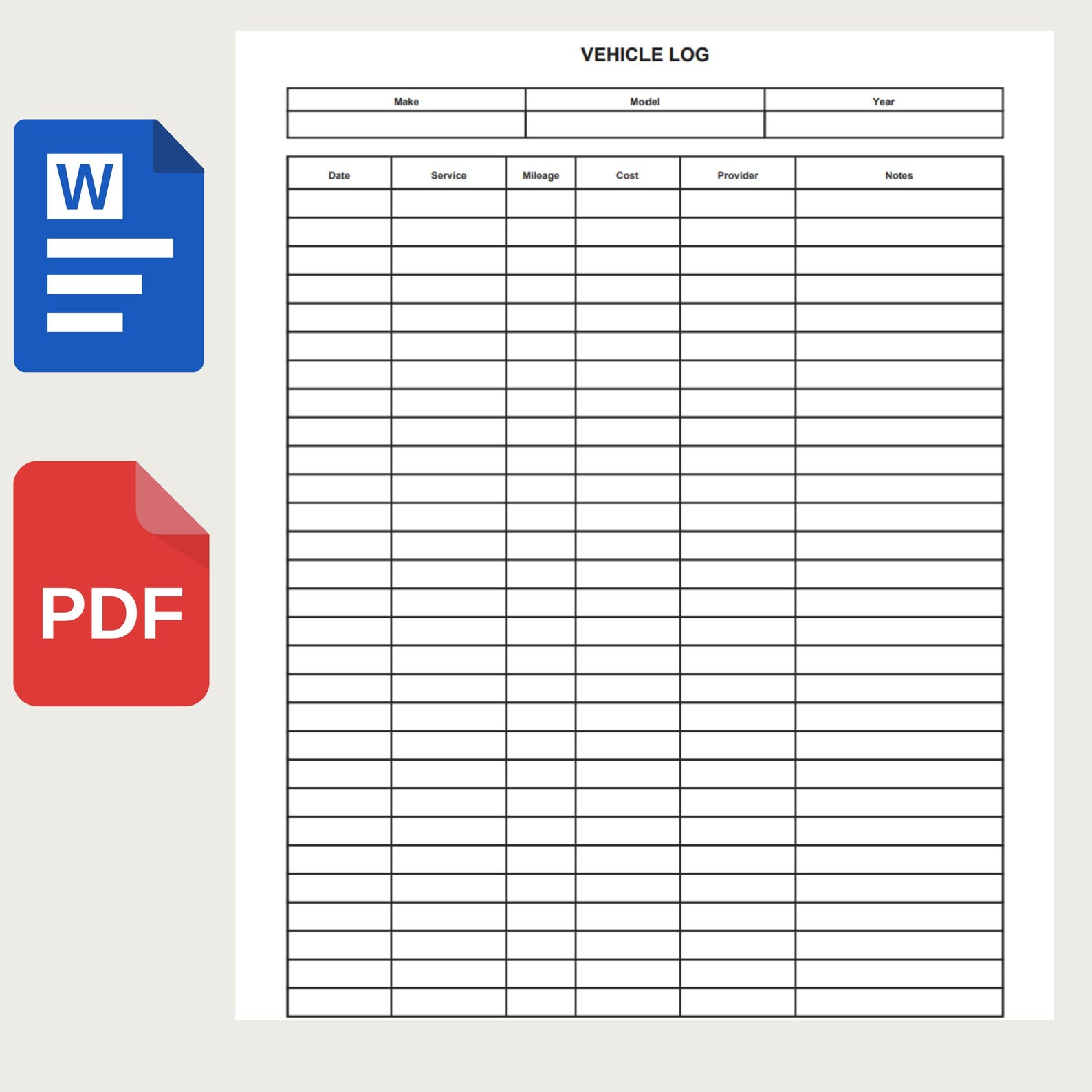 Vehicle Log Printable, Car Maintenance Tracker, Auto Service Record ...
