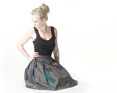 SALE 30% off - Skirt - CUSTOM LISTING for Christine - grey box pleat - screen printed - turquoise carrots