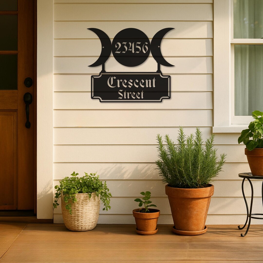 Triple Address Sign Personalized Triple Moon Address Sign | Metal House Number Plaque for ...