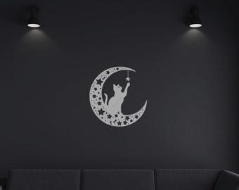 Mooncat Metal Sign: Witchy Gothic Halloween Decor