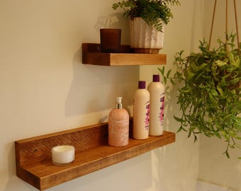 Étagère en bois de récupération massif chêne foncé | 60 cm x 15 cm x 4 cm avec fixations