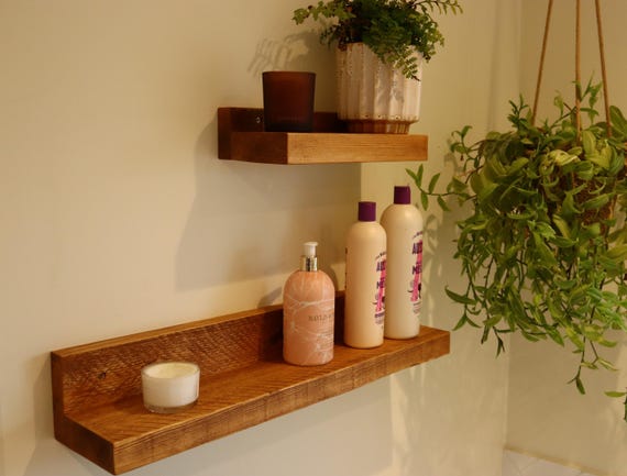Solid Reclaimed Dark Oak finished wood shelf | 60cm x 15cm x 4cm with fixings