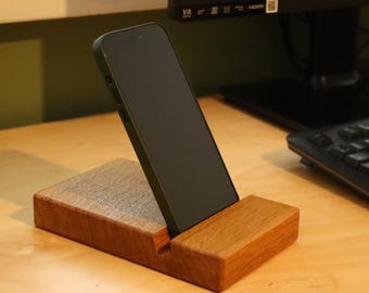 Beautiful solid oak wooden iphone ipad tablet phone holder stand. Table, desk top and office