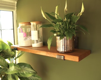 Solid French Oak shelf with metal brackets. Multiple sizes