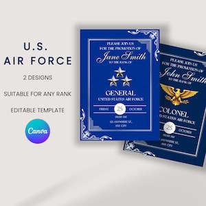 Invito per promozione o incarico nell'aeronautica militare statunitense / Modifica modello su Canva / Cerimonia militare / Personalizza con il tuo grado