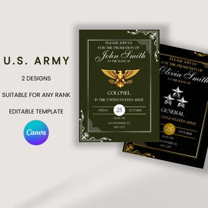 US Army Promotion oder Inbetriebnahme Einladungsvorlage | Perfekt für jede militärische Zeremonie | Bearbeitbares Design auf Canva | Digitaler Download