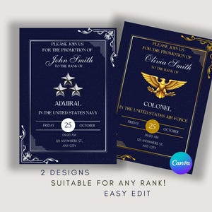 Military Promotion or Commissioning Ceremony Invite Template | Air Force, Space Force, Navy, Coast Guard | Edit on Canva | Digital Download