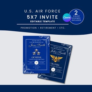 U.S. Air Force Promotion or Commissioning Invite | Edit Template on Canva | Military Ceremony | Customize With Your Rank