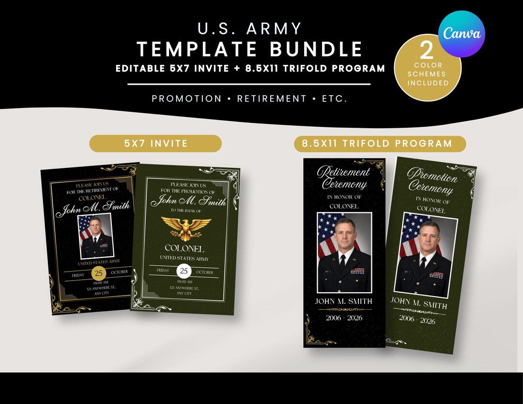 U.S. Army Invitation & Trifold Program Bundle | Editable Canva Template ...