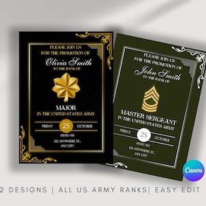 US Army Promotion or Commissioning Ceremony Invitation | Editable on Canva | Customize U.S. ArmyPromotion Invite With Rank