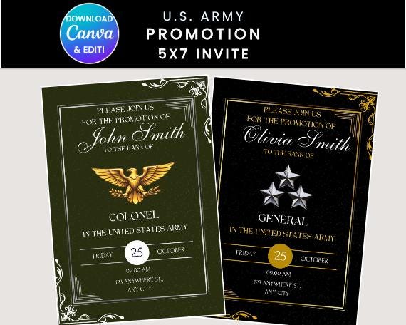 U.S. Army Promotion or Retirement Invite | Editable Canva Template ...