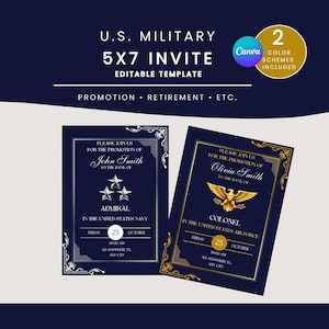 Military Promotion or Commissioning Ceremony Invite Template | Air Force, Space Force, Navy, Coast Guard | Edit on Canva | Digital Download