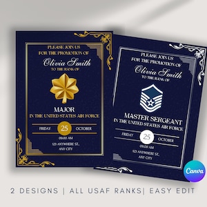 USAF Promotion or Commissioning Ceremony Invitation | Editable on Canva | Customize U.S. Air Force Promotion Invite With Rank