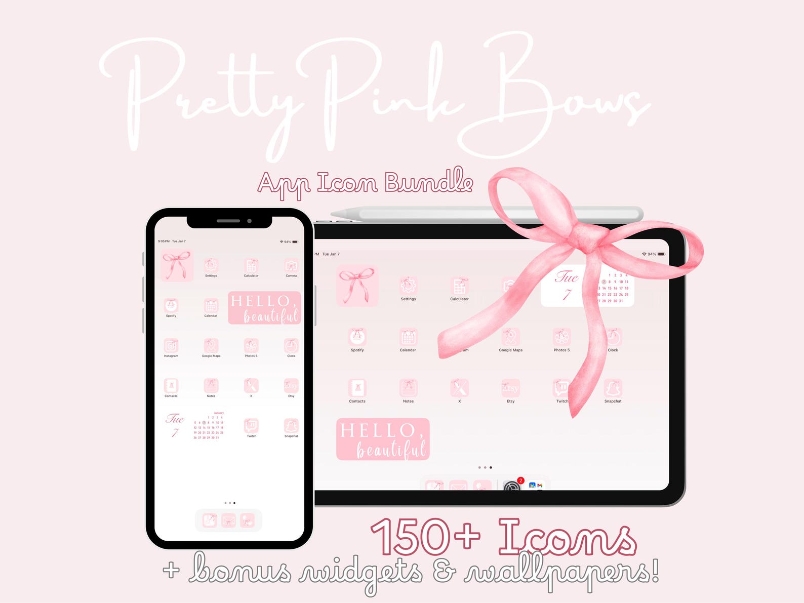 Pink Bow Ios Pink Bow App Icon Bundle | 150+ Ios Icons, Widgets, Wallpapers - Etsy