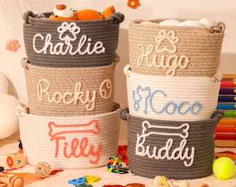 Personalized Pet Toy Basket,Custom kinted Dog Storage Bin, Cat Toy Organizer, Yarn Name Basket, Pet Supplies for Fur Baby, Dog lover gift