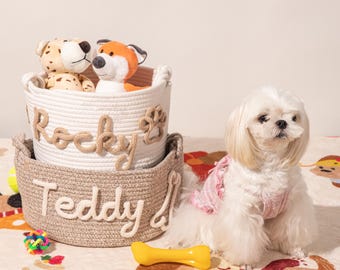 Personalized Pet Toy Basket,Cat Toy Organizer,Custom kinted Dog Storage Bin, Yarn Name Basket, Pet Supplies for Fur Baby, Dog lover gift