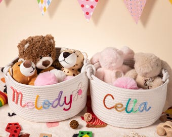 Baby Shower Gift Basket, Custom Baby Shower Basket with Personalized Name, Baby Toys Basket, Cotton Rope Basket, Newborn Baby Nursery Gift
