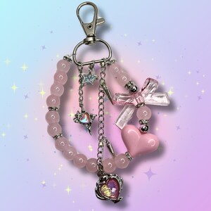 Baby pink cute bow beaded charm keychain Pastel aesthetic accessories Bag charms