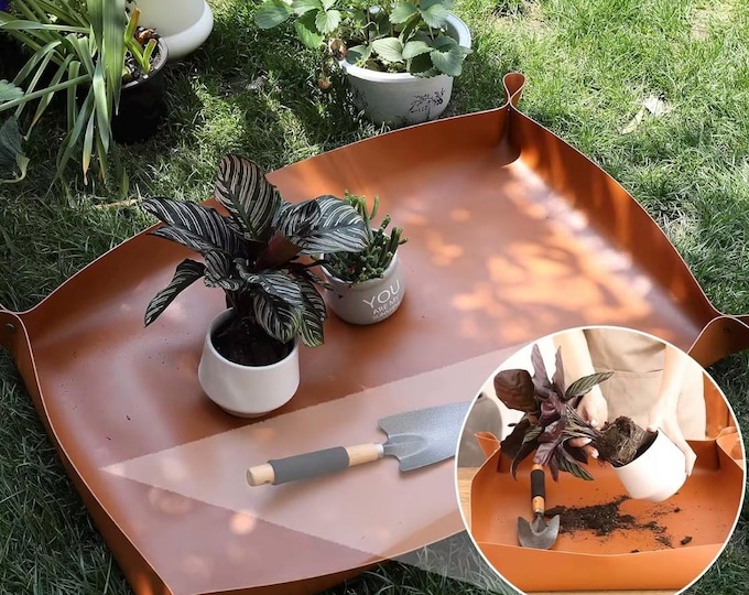 XL Faux Leather plant Potting Mat: Waterproof Vegan Gardening Tarp Mother’s day gift