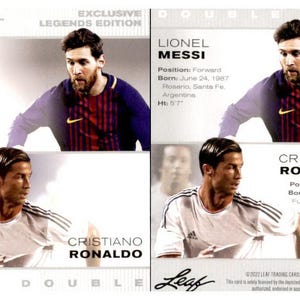 Lot de 10 cartes Légendes exclusives Lionel Messi Cristiano Ronaldo 2022 Leaf LM-CR