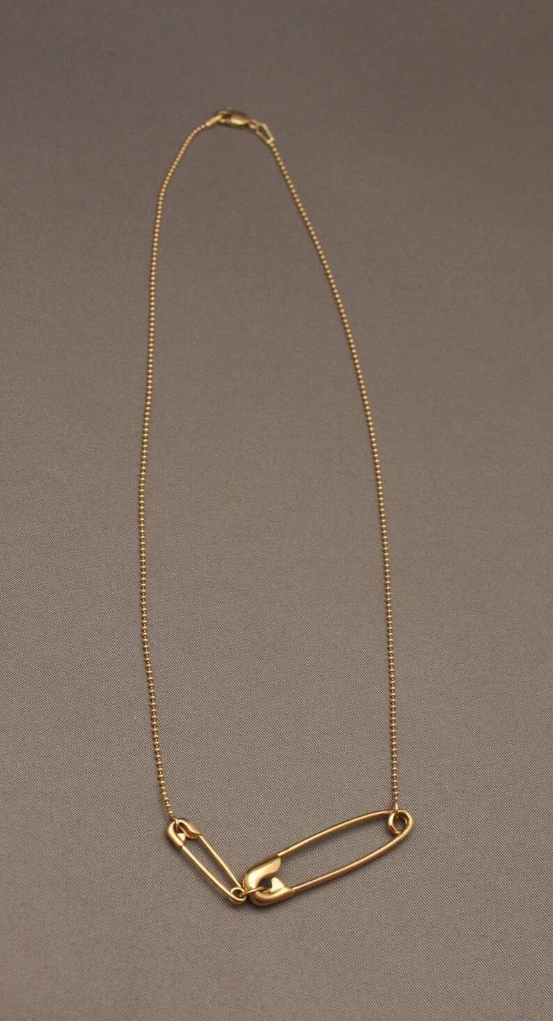 Solid 14k Gold Safety Pin Necklace Etsy
