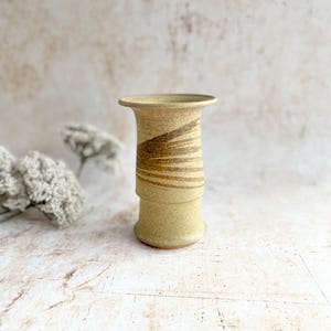 Vintage Studio Pottery Vase – Signed – Rustic Stoneware with Abstract Banding – Mid-Century Modern / Cottagecore Decor