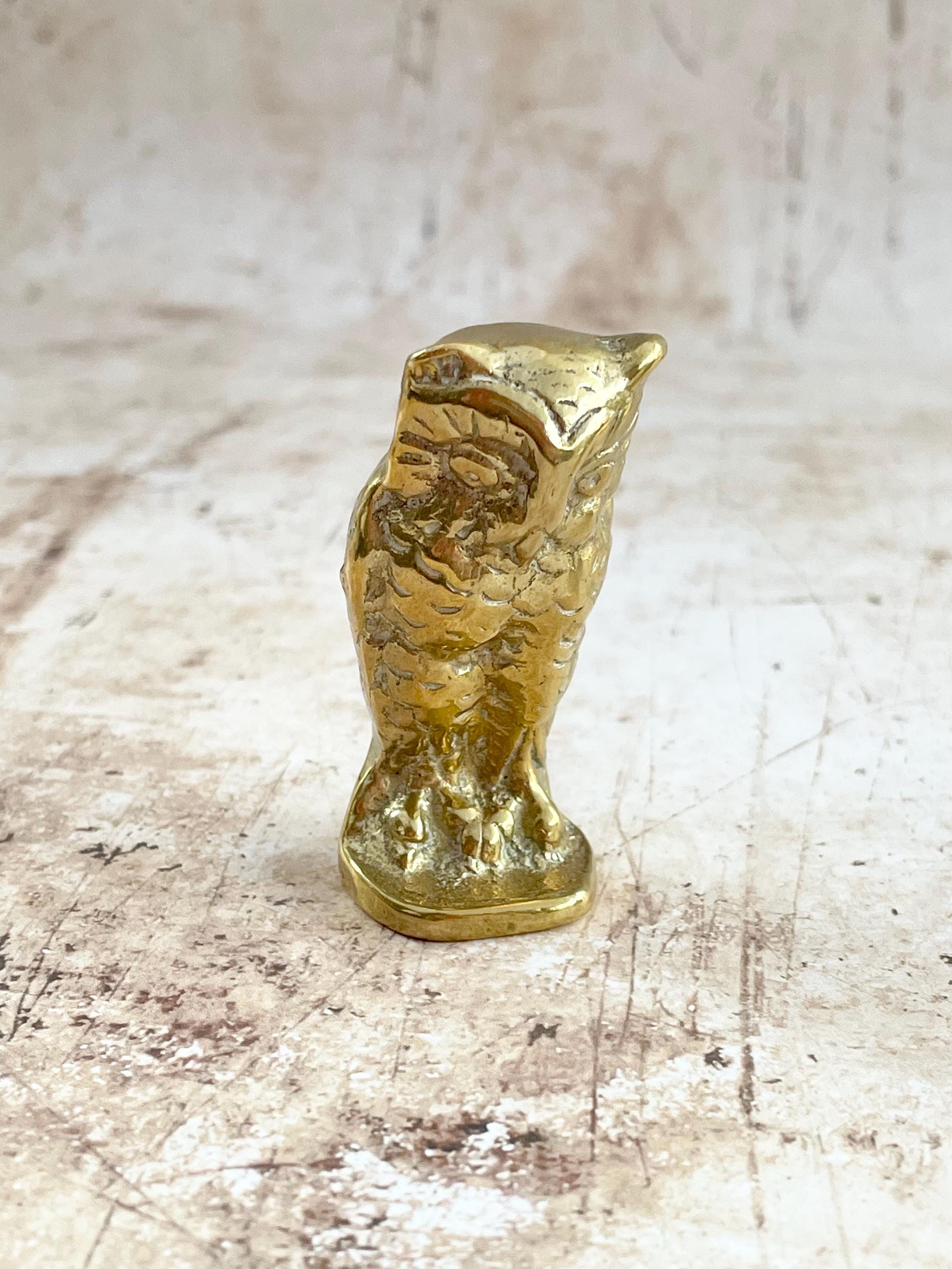 Vintage Brass Owl Figurine Small | Mid Century Owl Ornament | Rustic Shelf Decor
