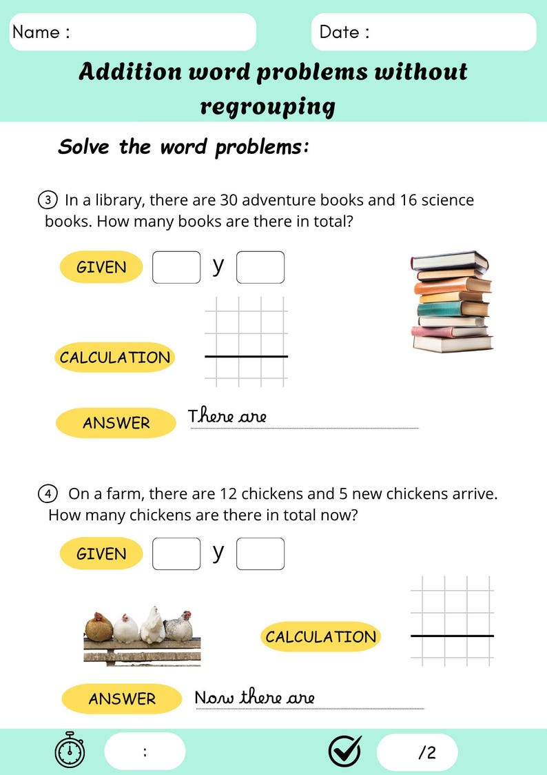 11 Pages Addition Without Regrouping Worksheets | Single & Double Digit ...