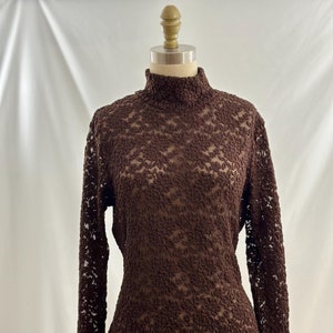 90s Forenza Brown Floral Semi Sheer Embroidered Long Sleeve Turtleneck Medium