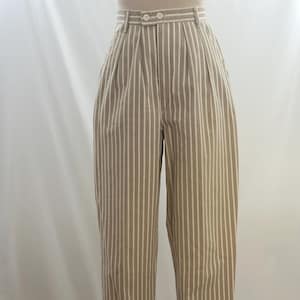 Vintage 80s Hunt Club Beige White Neutral Striped Pants 24 Waist