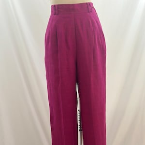 Vintage 90s High Waisted Linen Pants Magenta Wide Trousers 90s Minimalist Pleated Slacks Relaxed Fit Summer Pants 26 Waist