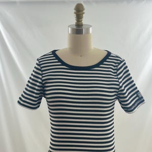 Vintage 90s Striped Fitted Short Sleeve Black and White Top Nautical Cotton Knit Shirt Casual Minimalist Tee Extra Small