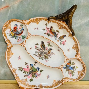 Art Nouveau Wong Lee Reproduction Porcelain Tray with Bronze Handle