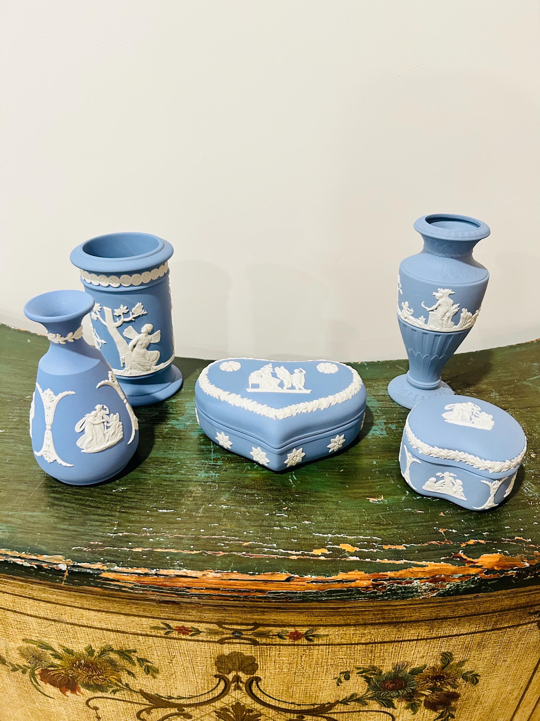 置物  miniature Blue JASPER WARE Set Vintage Wedgwood Blue Jasperware Mini Miniature 10 Piece Tea
