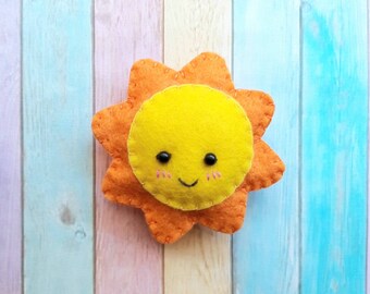 Broche de fieltro de sol, pasador de fieltro de sol, imán de sol sonriente, tema de primavera verano, lindos rellenos de calcetines, eres mi sol, hola sol