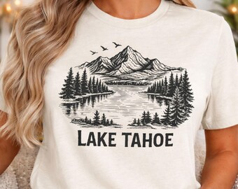 Lake Tahoe Hiking Shirt | Vintage Mountain Graphic Tee | Nature Lover Gift for Her