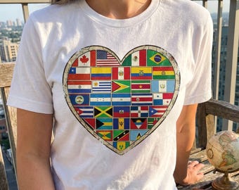 Latin American Flags Heart Shirt | Heritage Pride Graphic Tee | Gift for Immigrants and Latinos