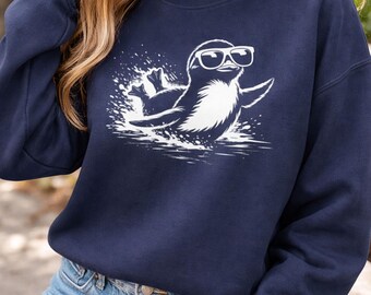 Cool Penguin Sunglasses Sweatshirt | Sliding Penguin Pullover | Cute Arctic Animal Gift