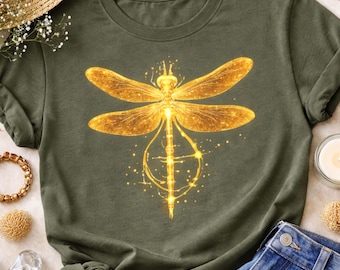 Golden Dragonfly Shirt | Mystical Celestial Nature Tee | Spiritual Gift for Her