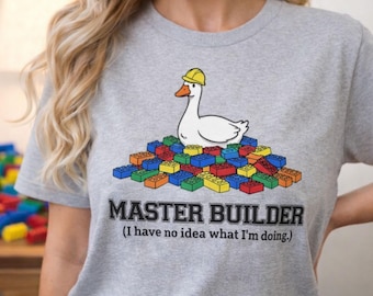 Funny Master Builder Duck Shirt | Soft Cotton Graphic Tee | Gift for Block Building Enthusiasts