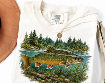 Brook Trout Fishing T-Shirt, Fly Fishing Graphic Tee, Watercolor Brookie Angler Shirt, Comfort Colors